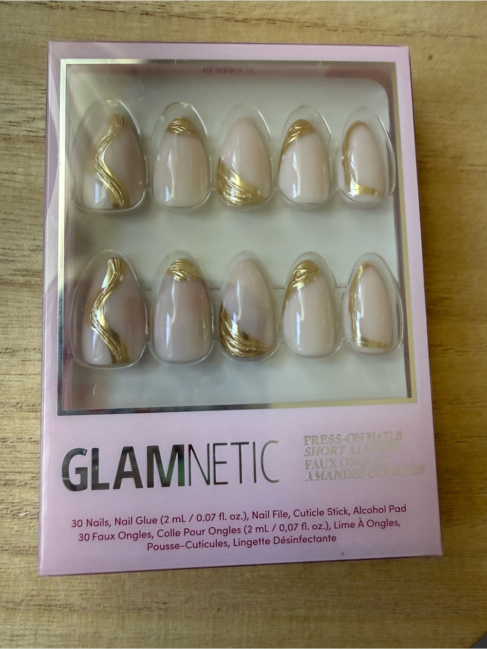 GLAMnetic Nude & Gold Short Almond Press-On Nails
